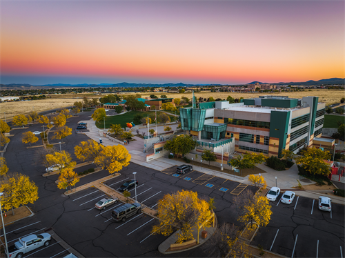 Aerial photo of the Prescott Valley Civic Center campus in the fall.