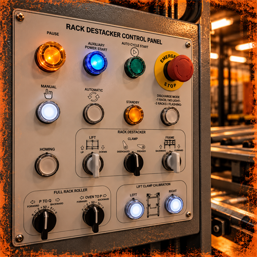 Custom reverse engraved control panel for industrial equipment and machinery. Industrial laser engraving and identification in Merrill, WI.