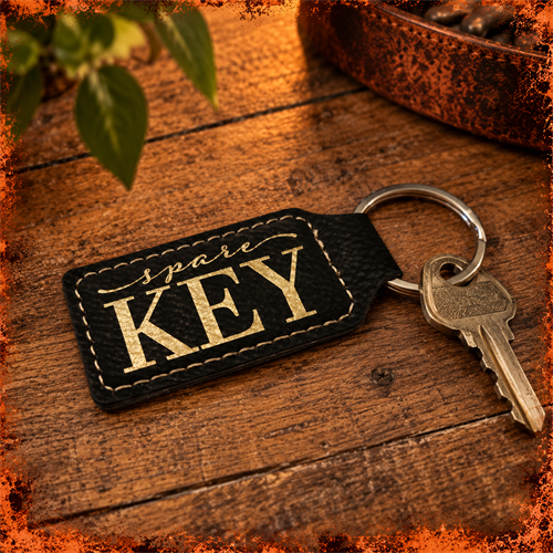 Custom laser engraved leatherette keychain. Personalized keychains, promotional items, gifts and business branding available.