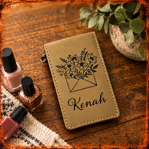 Personalized leatherette manicure set with custom laser engraving. A unique customized gift for birthdays, holidays and more.