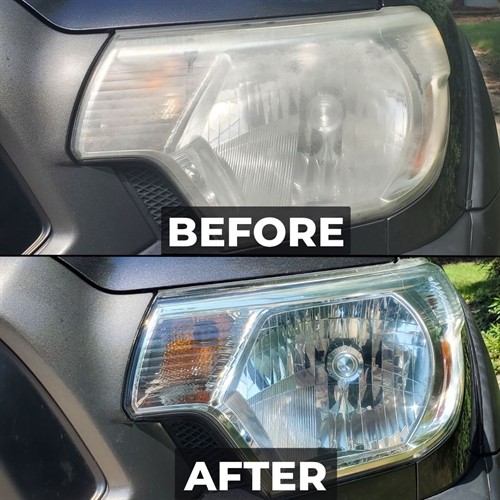 Foggy Toyota Tacoma headlights brought back to crystal clear, right in the driveway — Niles, IL