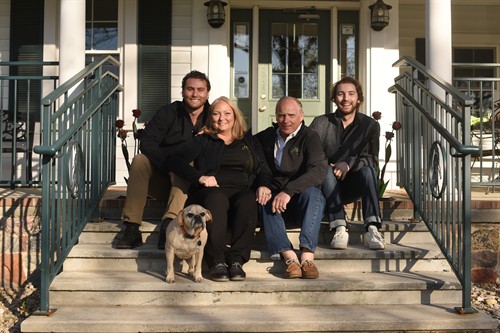 The Henry's on the porch of Joe Sr.'s childhood home, now our tasting room.