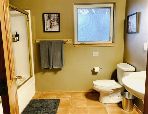 Second bathroom, situated on the opposite side of the house that the master bedroom/bathroom are on, and next to the second and third bedrooms. 