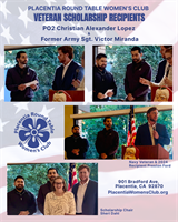 Veteran Scholarship Recipients ~ Placentia Round Table Women's Club