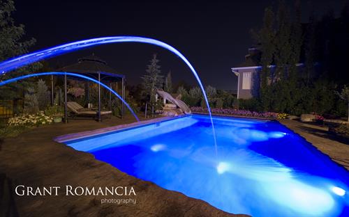 pool lit up at night