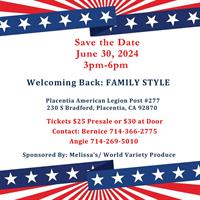 American Legion Fundraiser - Family Style - June 30th