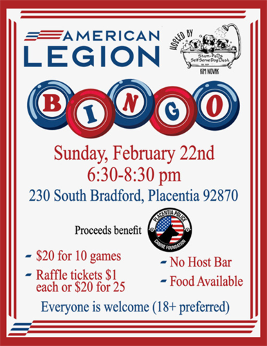 Bingo Fundraiser for Placentia K9