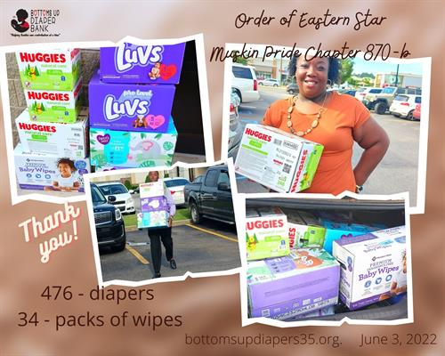 Diaper drive donation from Order of Eastern Star in June
