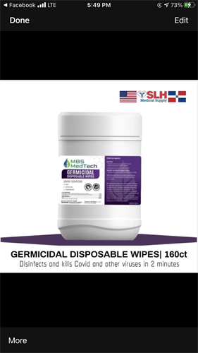 Germicidal Disposable Wipes