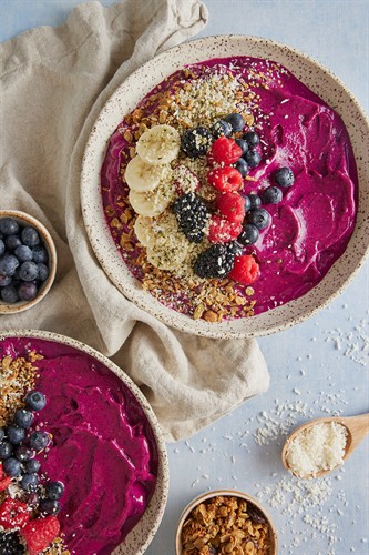 Acai bowls photographed for Anna King's Cookbook, Intuitive Eating