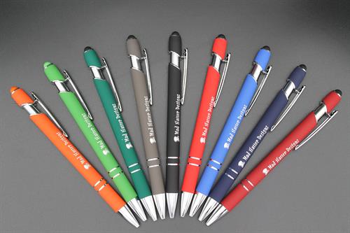 Aluminum soft touch pens with stylus top