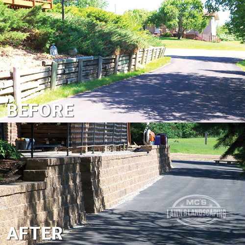 Retaining Wall with Patio Before and After