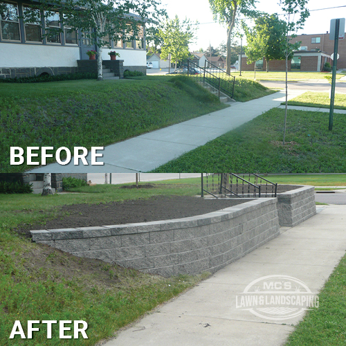 Front Yard Retaining Wall Before and After