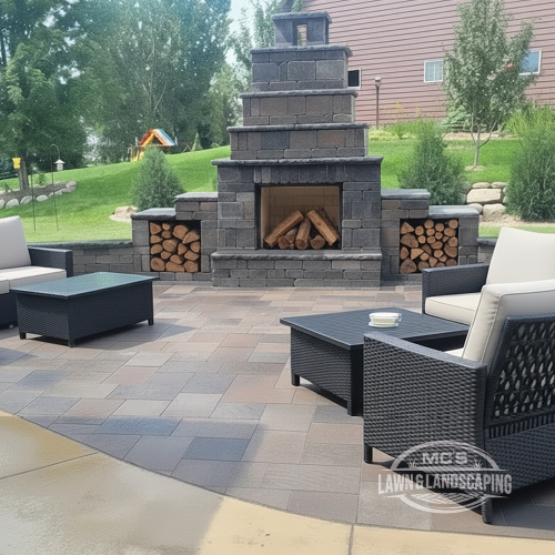 Paver Stone Patio with Fireplace