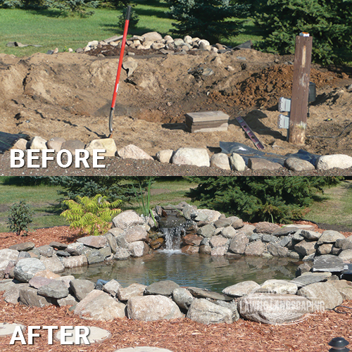 Pond with Water Feature Before and After