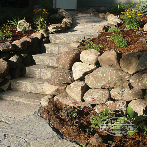Boulder Retaining Wall with Stairs