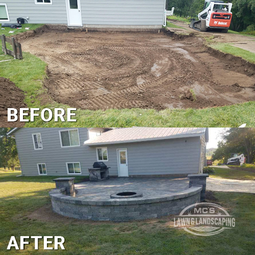 Paver Stone Patio with Firepit Before and After