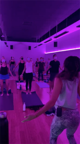 Heated vinyasa yoga with FAR Infrared Radiant Heaters, air exchange system and great stereo system! LED lighting changes the color to any color of the rainbow