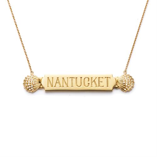 Nantucket Quarterboard Necklace™ with Diamond Scallop Shells in 18kt Gold