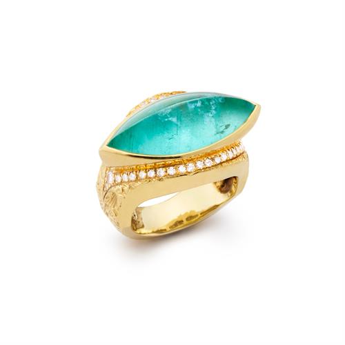 Paraiba Tourmaline surrounded with 40 Diamonds in 18kt Gold Band