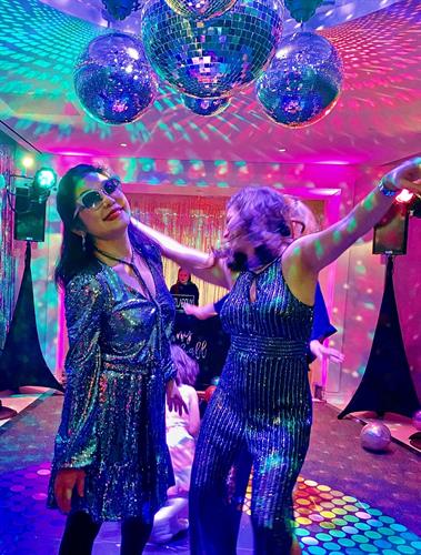 Shiny Disco Balls, guests dancing, AJ Events