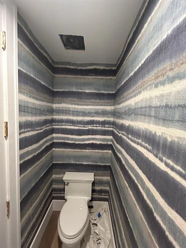 Wallpaper install mural in half bath