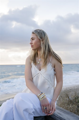 The Circuit Bangle and On Course Necklace styled with jewelry from Susan Lister Locke Gallery