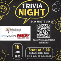 Trivia Night presented by Shelbyville Central Education Foundation, Shelby Tire and Auto Care, coreVISION Financial, Shelby Materials, and Karmire Law Offices