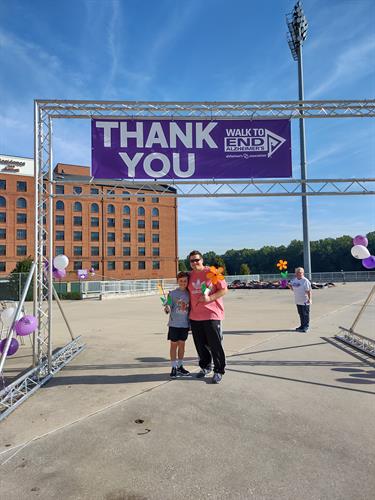 Ryan Majchrzak (Owner) and his son, Caleb, at the starting line of the 2021 Walk to End Alzheimer's.