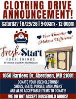 Fresh Start Furnishings at ICO– Community Clothing Drive on August 29