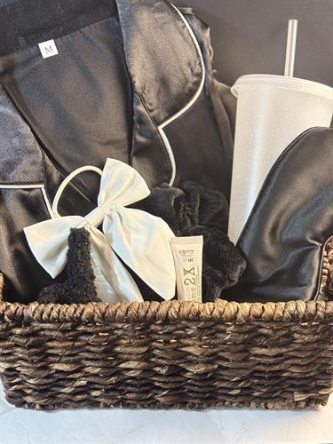 Sample basket. This basket could be made for a sleepover or bridal party. You can add whatever you’d like