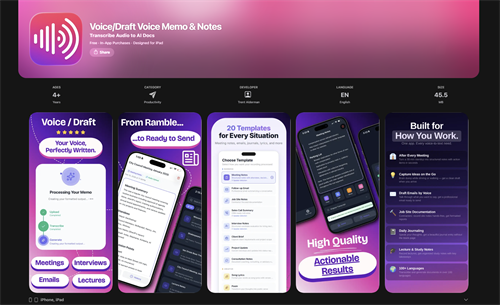 Voice/Draft iOS Mobile Productivity Application