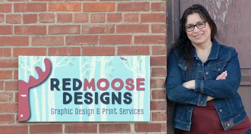 Sandra Stewart with RedMoose sign