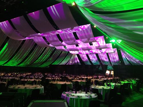 Transform an empty space into the venue of your dreams with our rigging, lighting, and decor services.