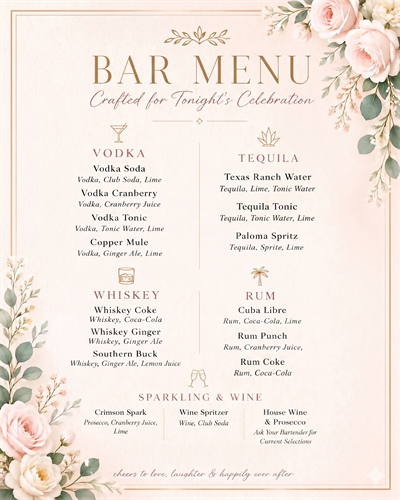 Sample Bar Menu
