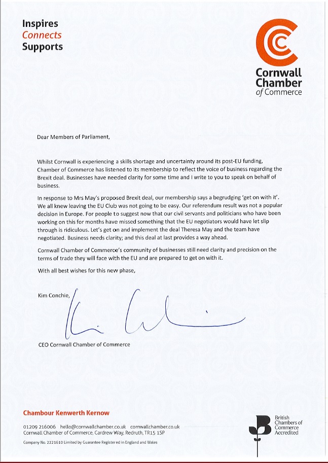 Open Letter to Cornwall's MPs from Cornwall Chamber of Commerce