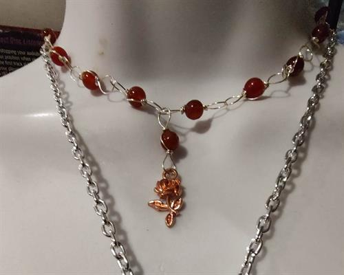 Carnelian Pink Rose Necklace