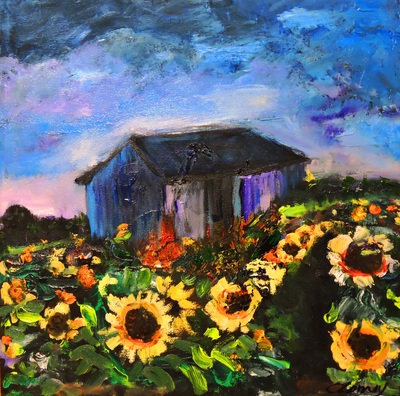 "Sunflower Fields", oil, by Constance Paul