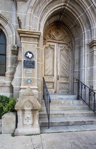 Front entrance of Eaton Memorial Chapel, designed by Nicholas Clayton, Trinity Episcopal Church