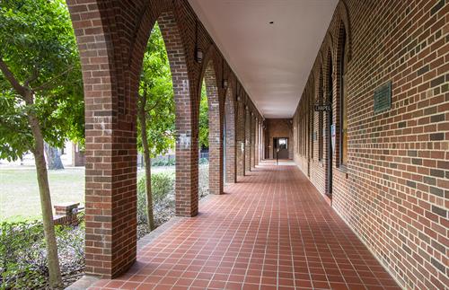 View of the Cloister walkway, Trinity Episcopal Church