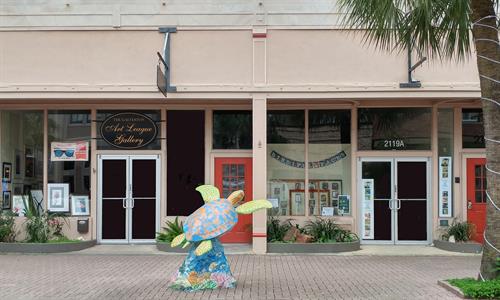 Street view of Galveston Art League Gallery with Susan, our turtle.