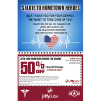 Jiffy Lube Hometown Hero 50% off Oil Change Event