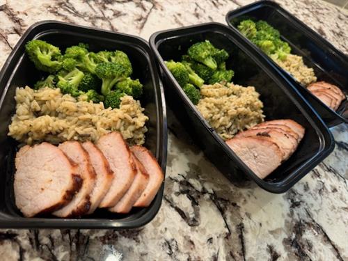 Finished meal prep for a client!  How does Asian pork tenderloin, wild rice blend, and broccoli sound to you? Tasty, healthy meals, and easy to warm up!