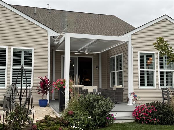 Close Up 10' x 13' in white - seamlessly integrated with existing house and deck