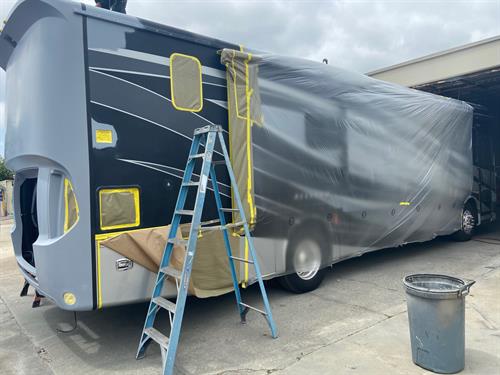 RV Collision Body and Paint Repair - Fire Damage Repair in Progress