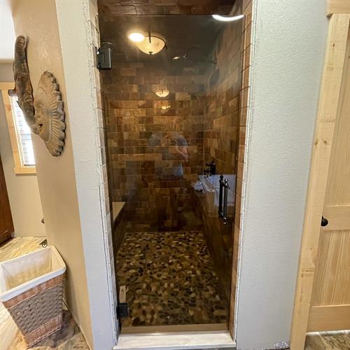 Frameless Single Door, Bronze Glass with Oil Rubbed Bronze Hardware