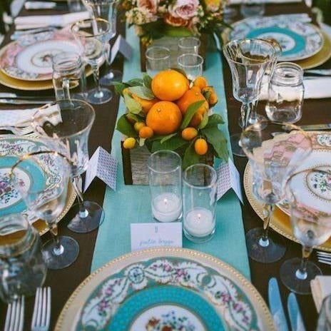 Teal/Lemon Tablescape