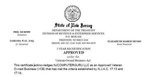 Certified Veteran-Owned Business (VOB) – State of New Jersey Department of the Treasury