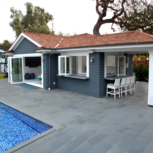 Enhance your home's pool house with large, glass bifold doors