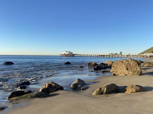 The Malibu Pier viewed from Carbon Beach — home to 4 Malibu Real Estate. The Malibu Pier viewed from Carbon Beach — home to 4 Malibu Real Estate.